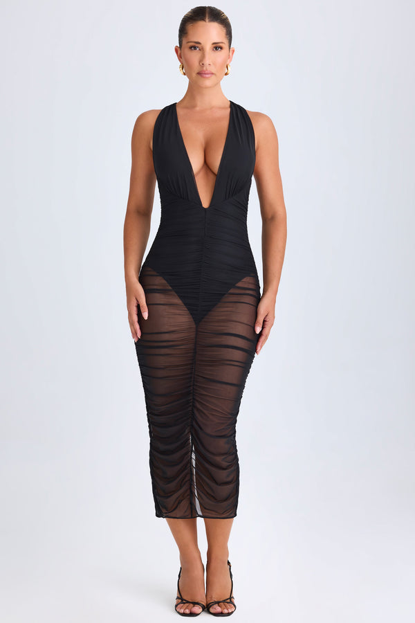 Siyah Dantelli Dekolte Midaksi Elbise