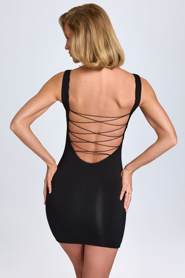 Siyah Modal Dantelli Bodycon Mini Elbise