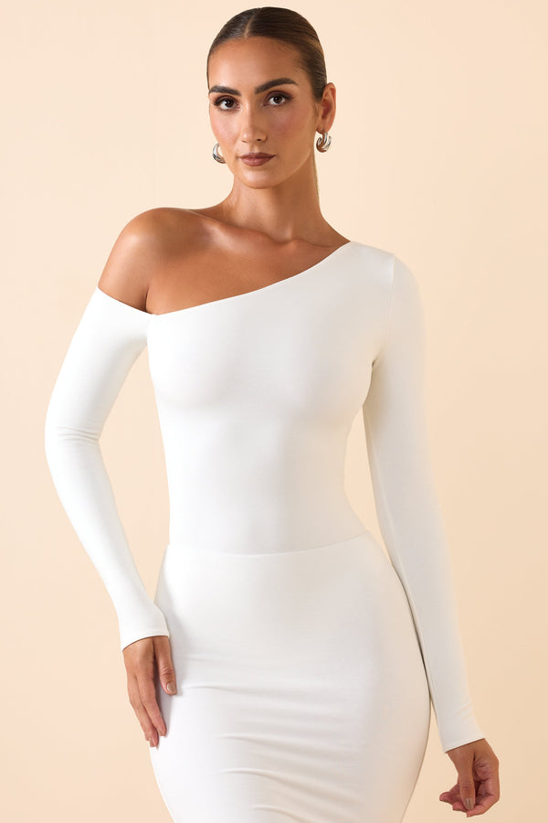 Beyaz Modal Düşük Omuz Body