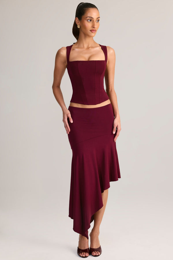 Modal Asymmetric Low-Rise Midaxi Skirt in Wine