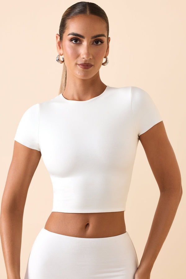 Beyaz Modal Kap-Kol Crop Top