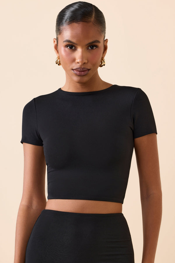 Siyah Modal Kap-Kol Crop Top