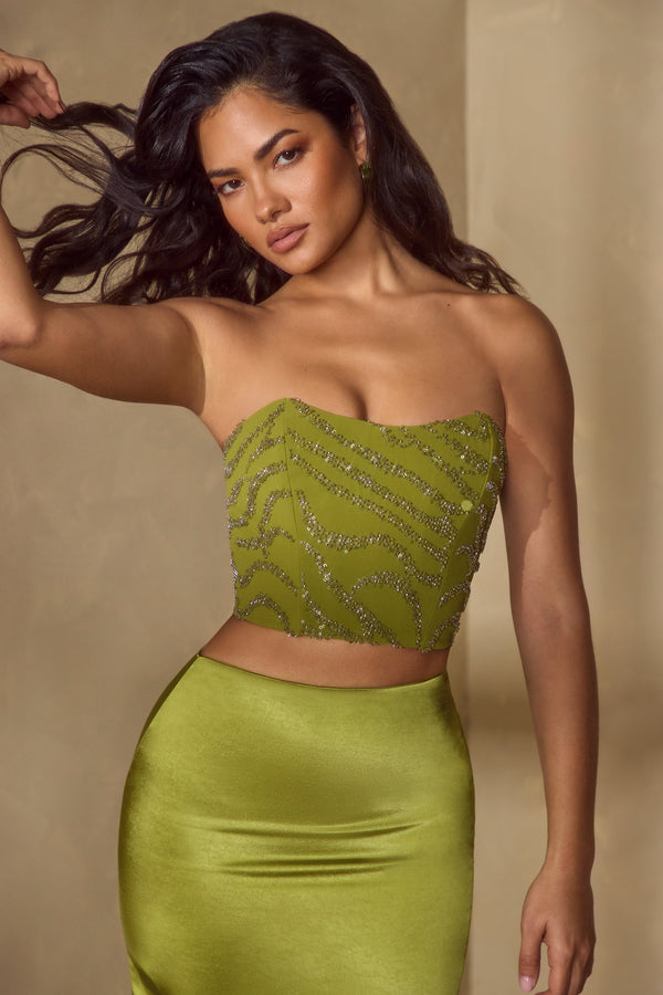 Zeytin İşlemeli Bandeau Korse Üst