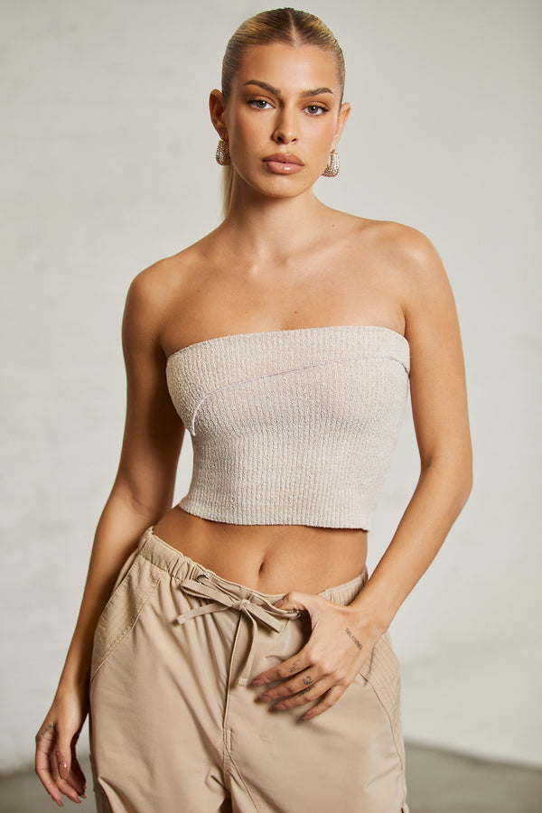 Bej Overlap Bandeau Crop Top