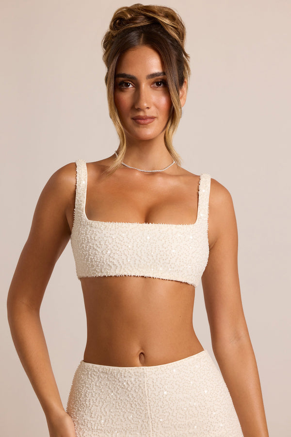 Beyaz İşlemeli Kare Yaka Bralet