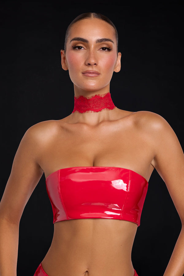 Ateş Kırmızısı Vinil Bandeau Bralette
