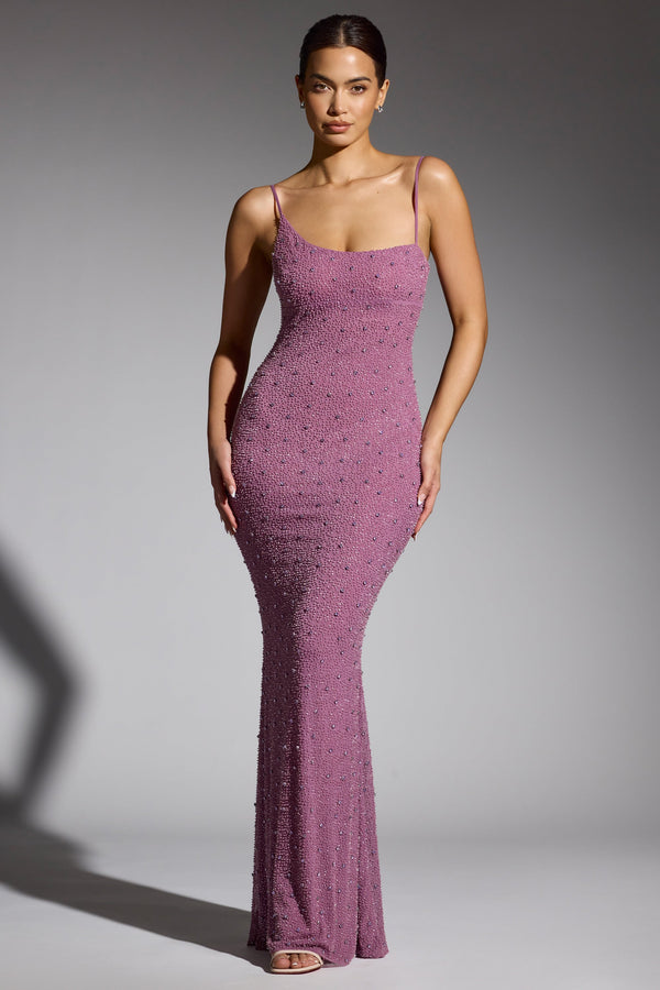 Üzüm Taşlı Asimetrik Maxi Elbise