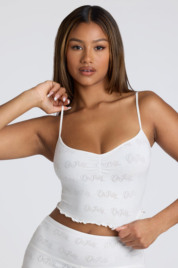 Beyaz Askılı Dantelli Pointelle Crop Top