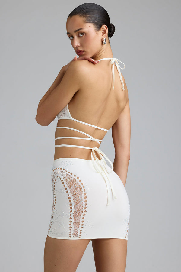 Fildişi Taşlı Çapraz Askılı Bikini Üstü