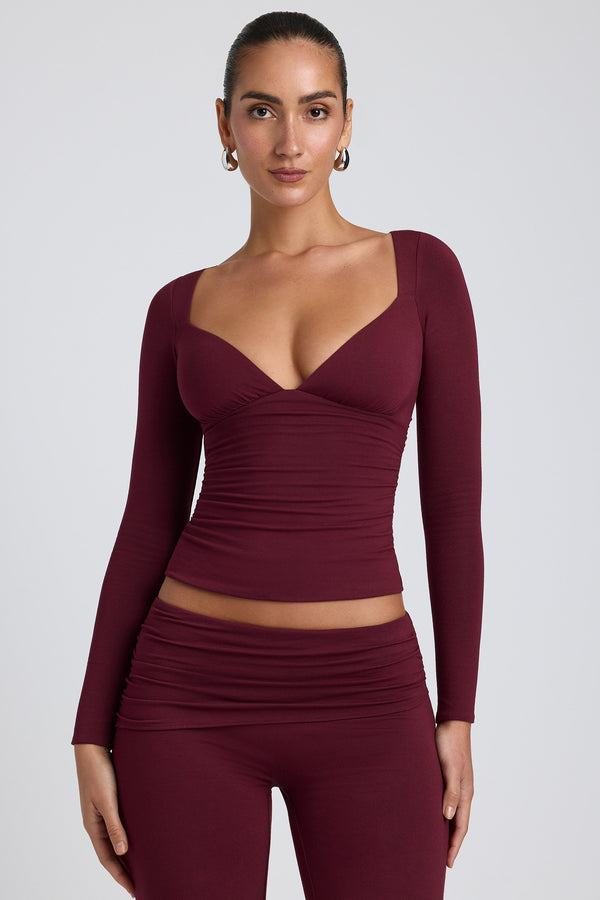 Tencel™ Modal Dantelli Uzun Kollu Mürdüm Üst