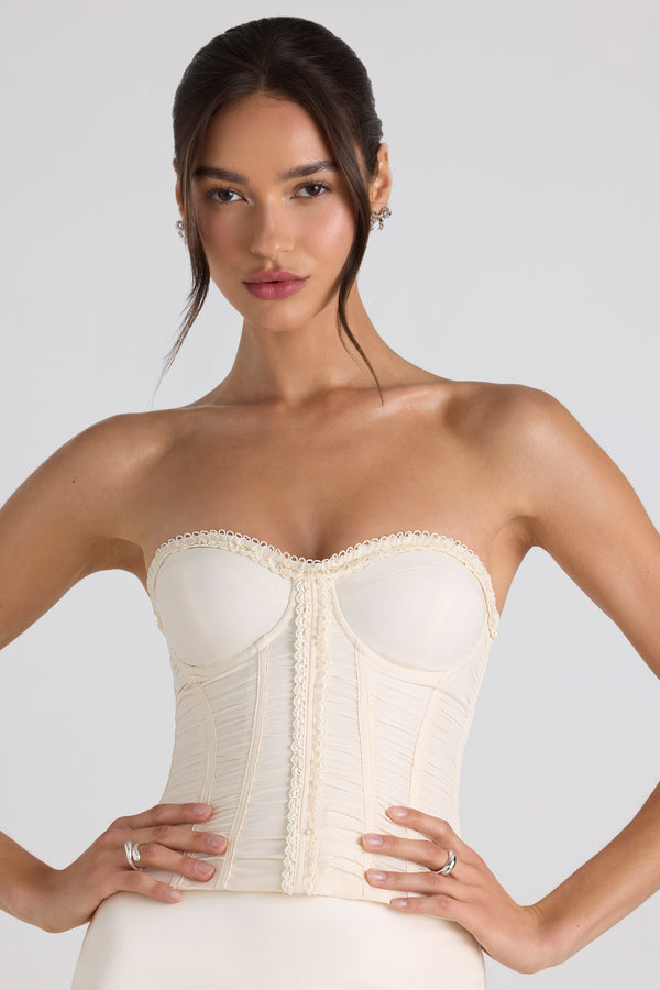 Fildişi Dantelli Bağcıklı Straplez Korse Üst