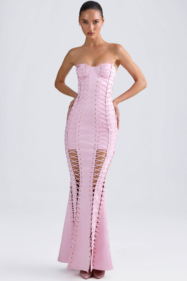 Açık Pembe Bağcıklı Korse Elbise