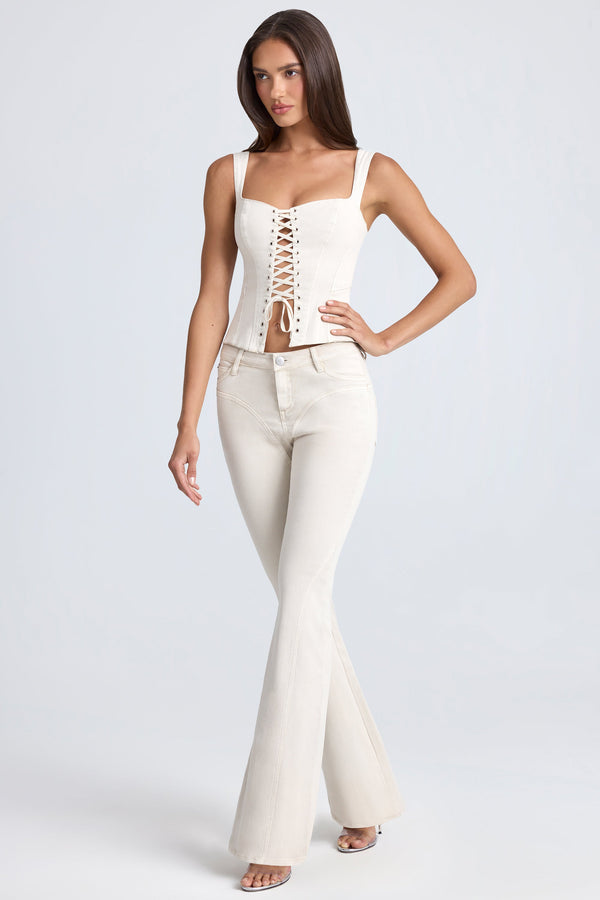 Ekru Minyon Orta Bel Kloş Jean