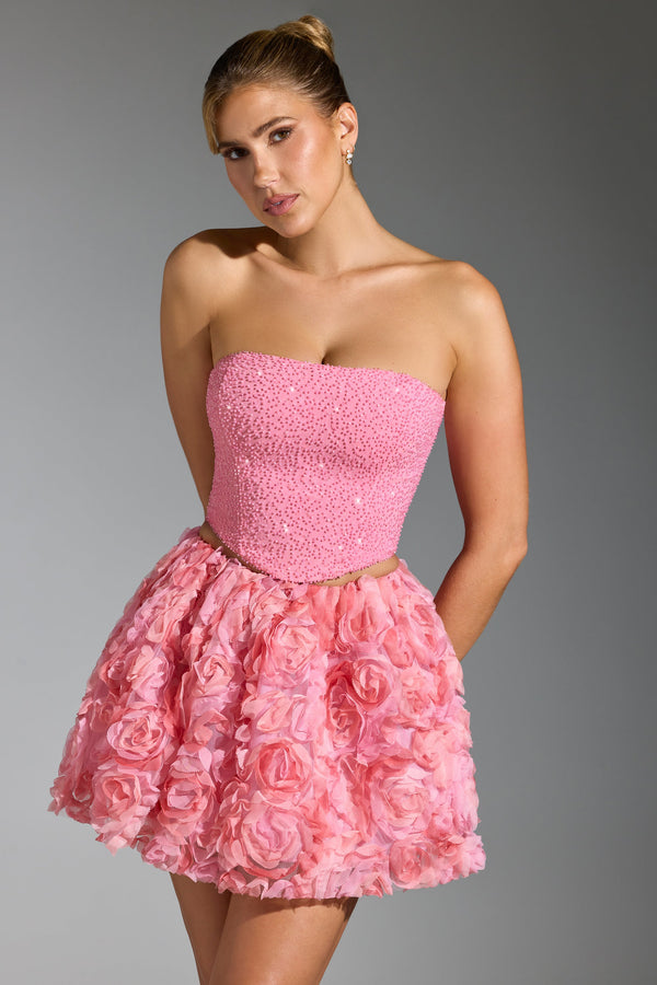 Pembe İşlemeli Korse Üst