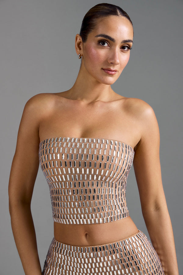 Badem İşlemeli Bandeau Üst