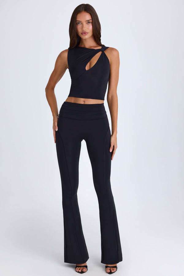 Siyah Uzun Katlanır Kloş Pantolon