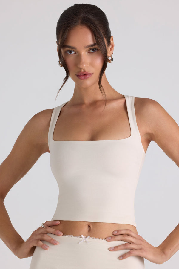 Fildişi Modal Fiyonk Detaylı Crop Top