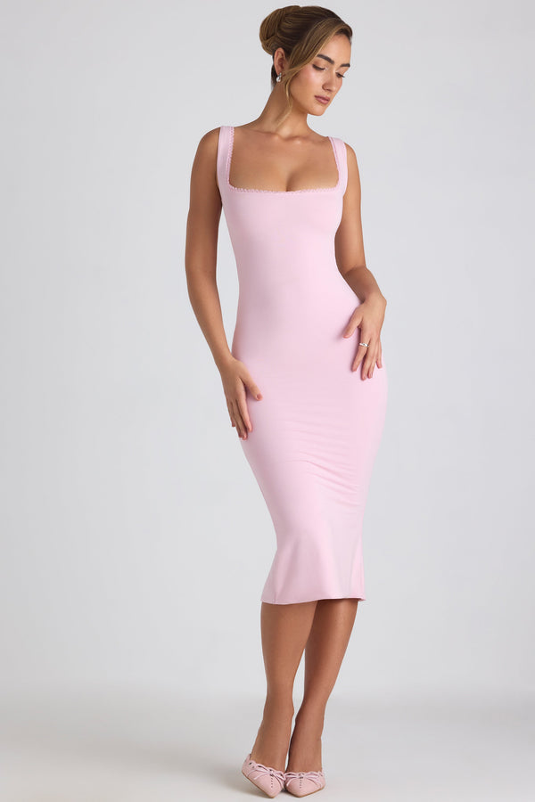 Soft Pembe Modal Dantelli Midaksi Elbise