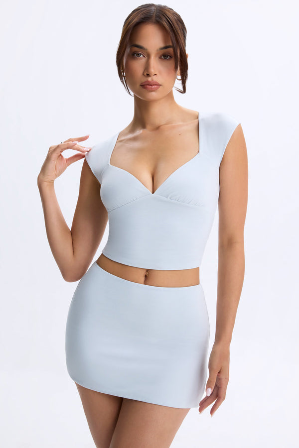 Tozlu Mavi Orta Bel Mikro Mini Etek