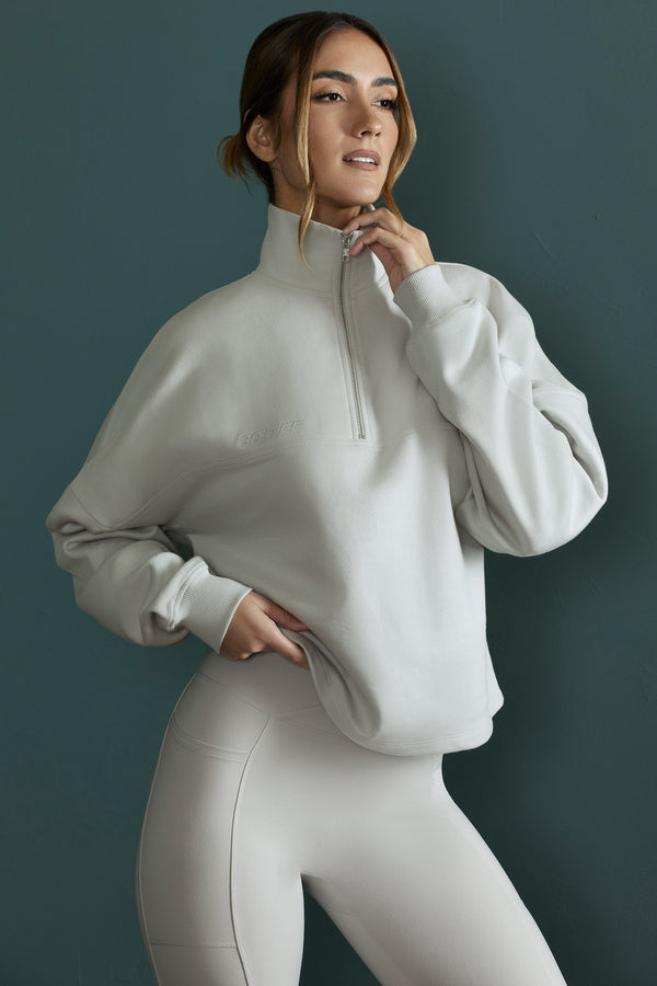 Gri Oversize Yarım Fermuarlı Kazak