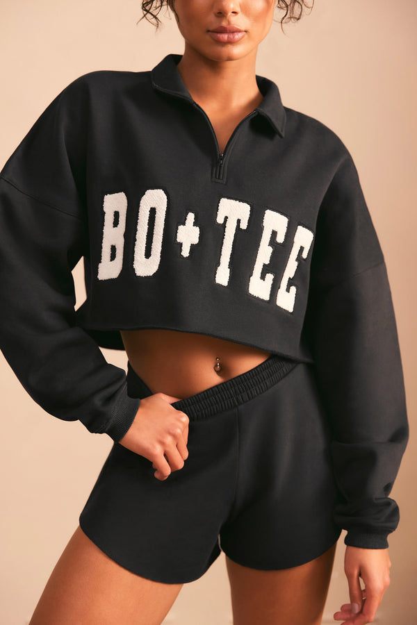 Siyah Yarım Fermuarlı Kazak