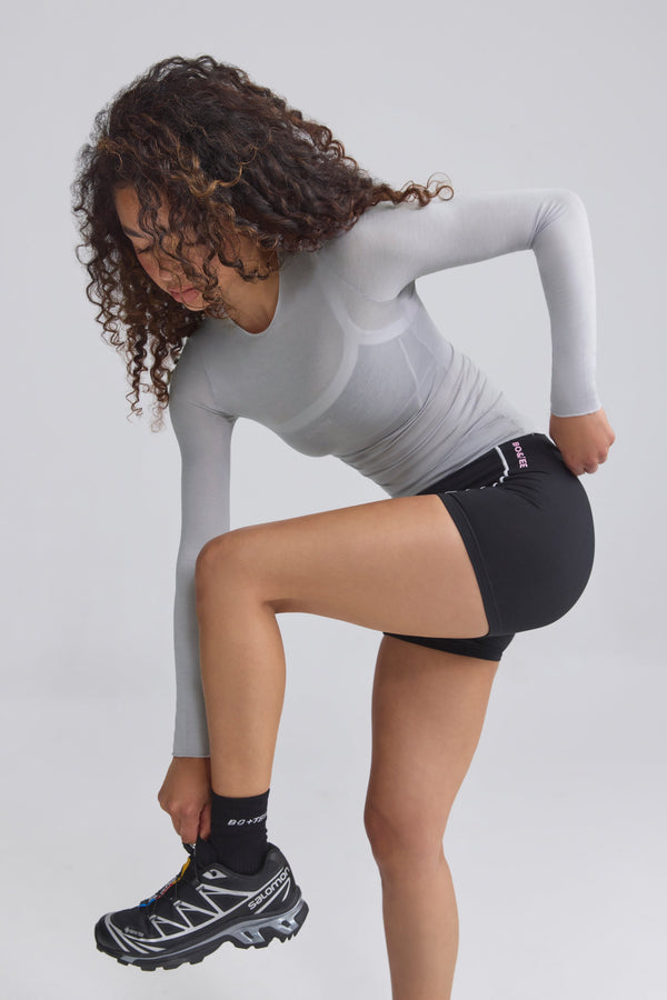 Buz Grisi Transparan Uzun Kollu Üst