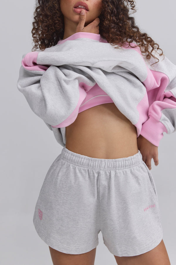 Gri Kırçıllı Lastikli Mini Şort