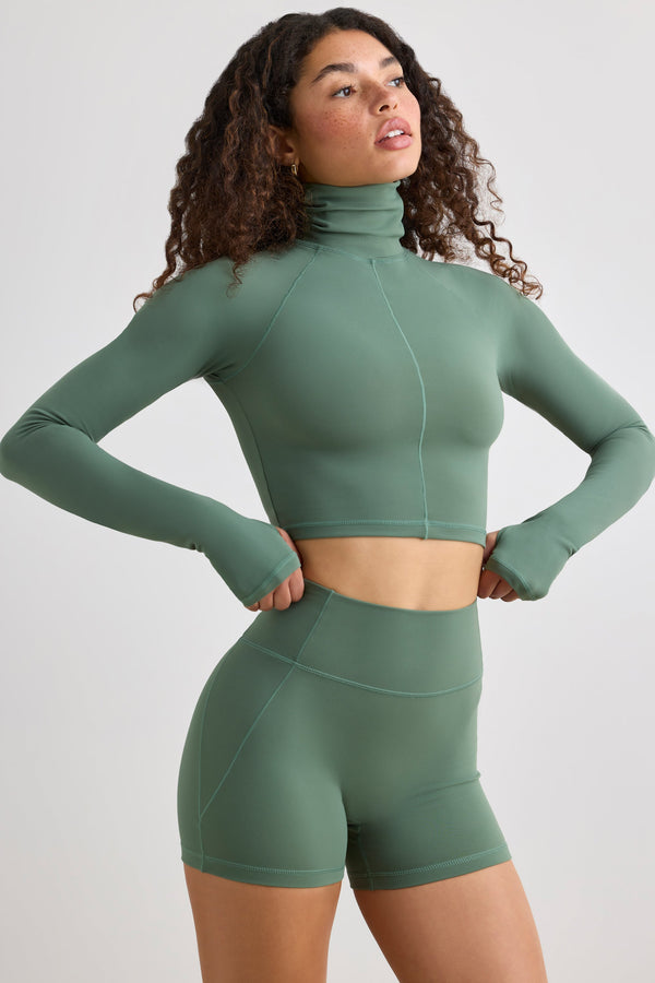 Haki Soft Active Yüksek Bel Mini Şort