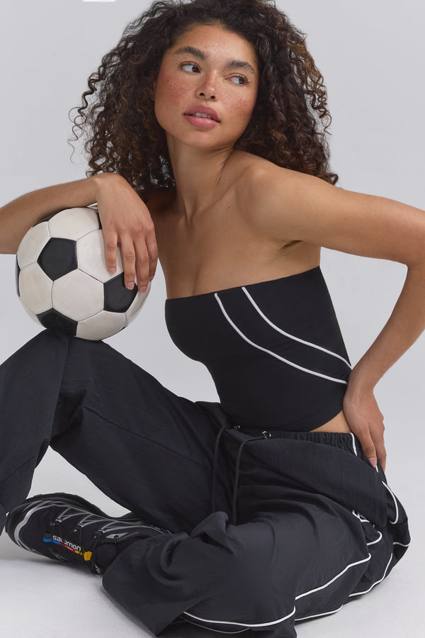 Yumuşak Aktif Kontrast Şeritli Siyah Bandeau Üst