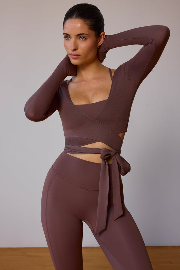 Taupe Kahverengi Uzun Kollu Anvelop Crop Top