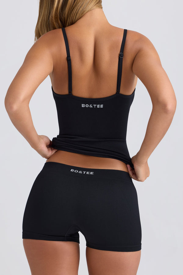 Siyah Super Sculpt Dikişsiz Orta Bel Mini Şort