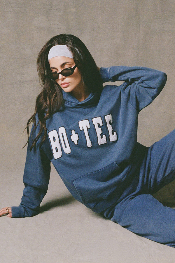 Asit Yıkamalı Mavi Oversize Kapüşonlu Üst