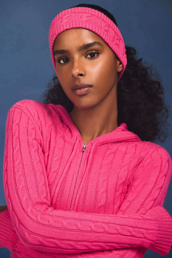 Sıcak Pembe Kablo Örgülü Kafa Bandı