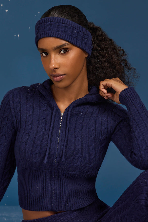 Lacivert Kablo Örgülü Kafa Bandı