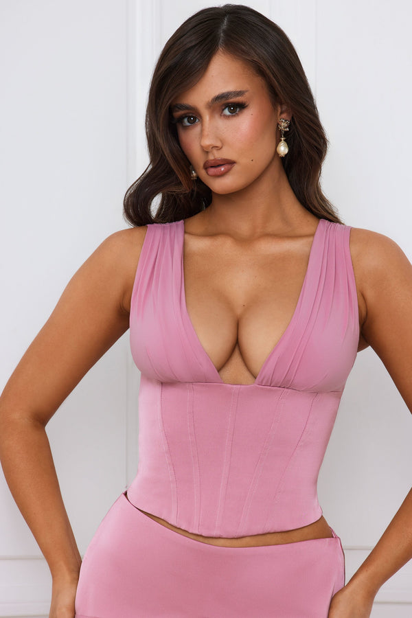 Leylak Rengi Bağcıklı Uzun Korse Üst