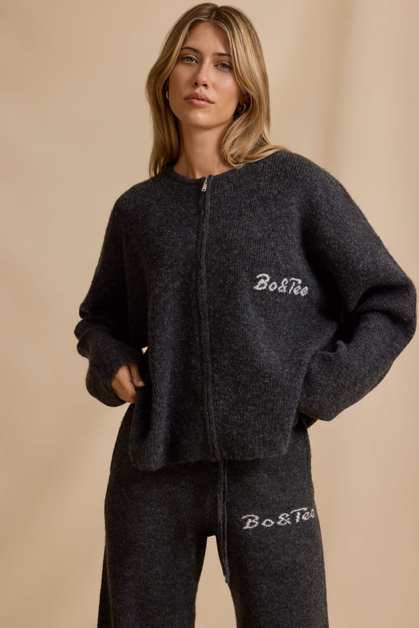 Kömür Marl Büyük Beden Fermuarlı Hırka