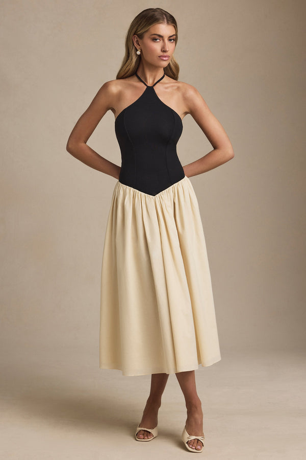 Boyundan Bağlamalı A Kesim Midaksi Elbise Siyah